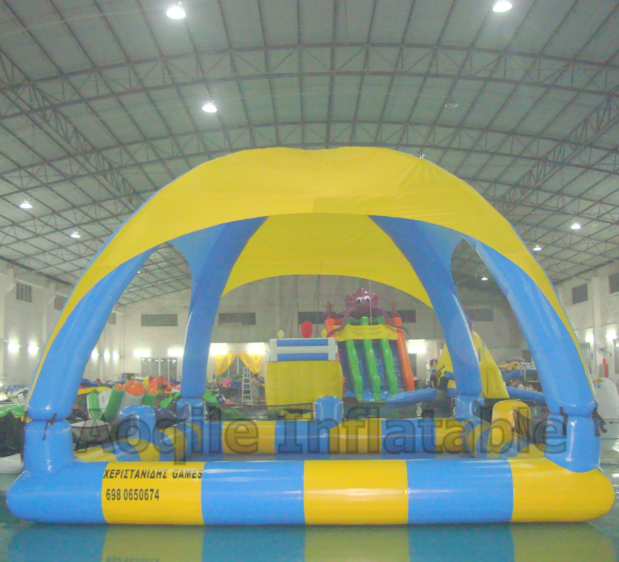 Tienda de piscina inflable con cúpula, tienda de ocio, equipo de tienda de entretenimiento para juegos acuáticos