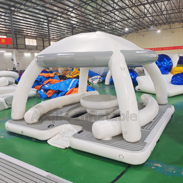 Verano relajación agua inflable isla flotante muelle inflable Pvc flotante ocio muelle plataforma salón