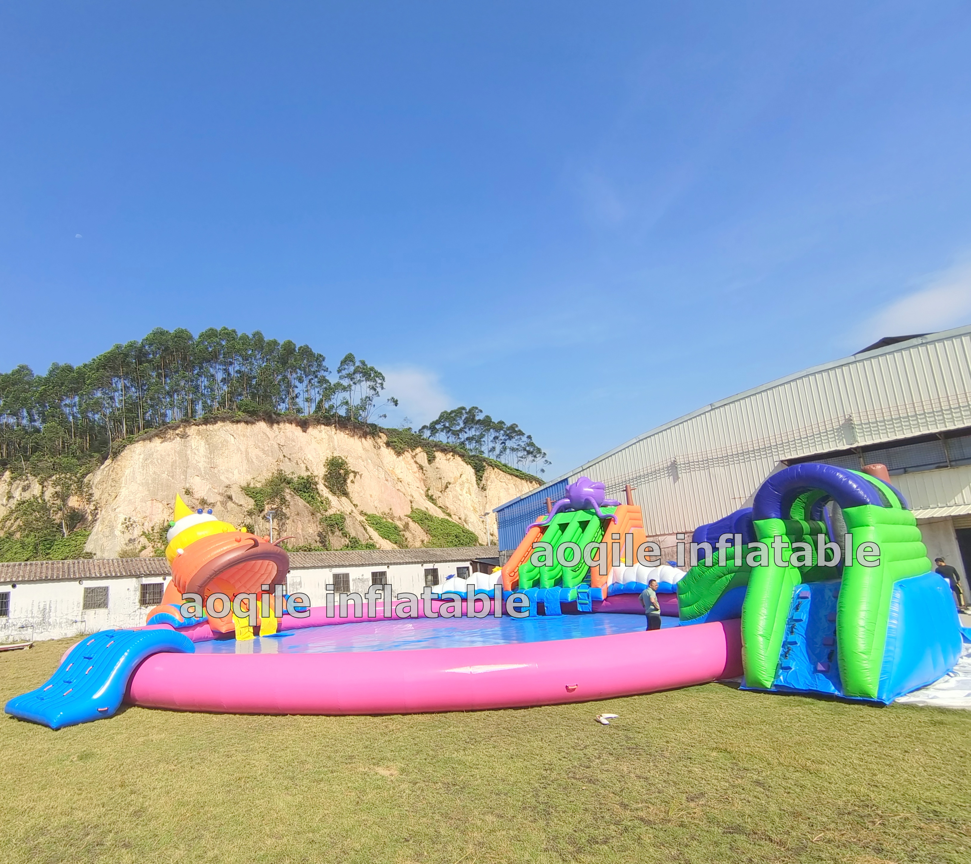 Tobogán acuático inflable de PVC con marco de Metal duradero móvil para exteriores, piscina para parque acuático inflable