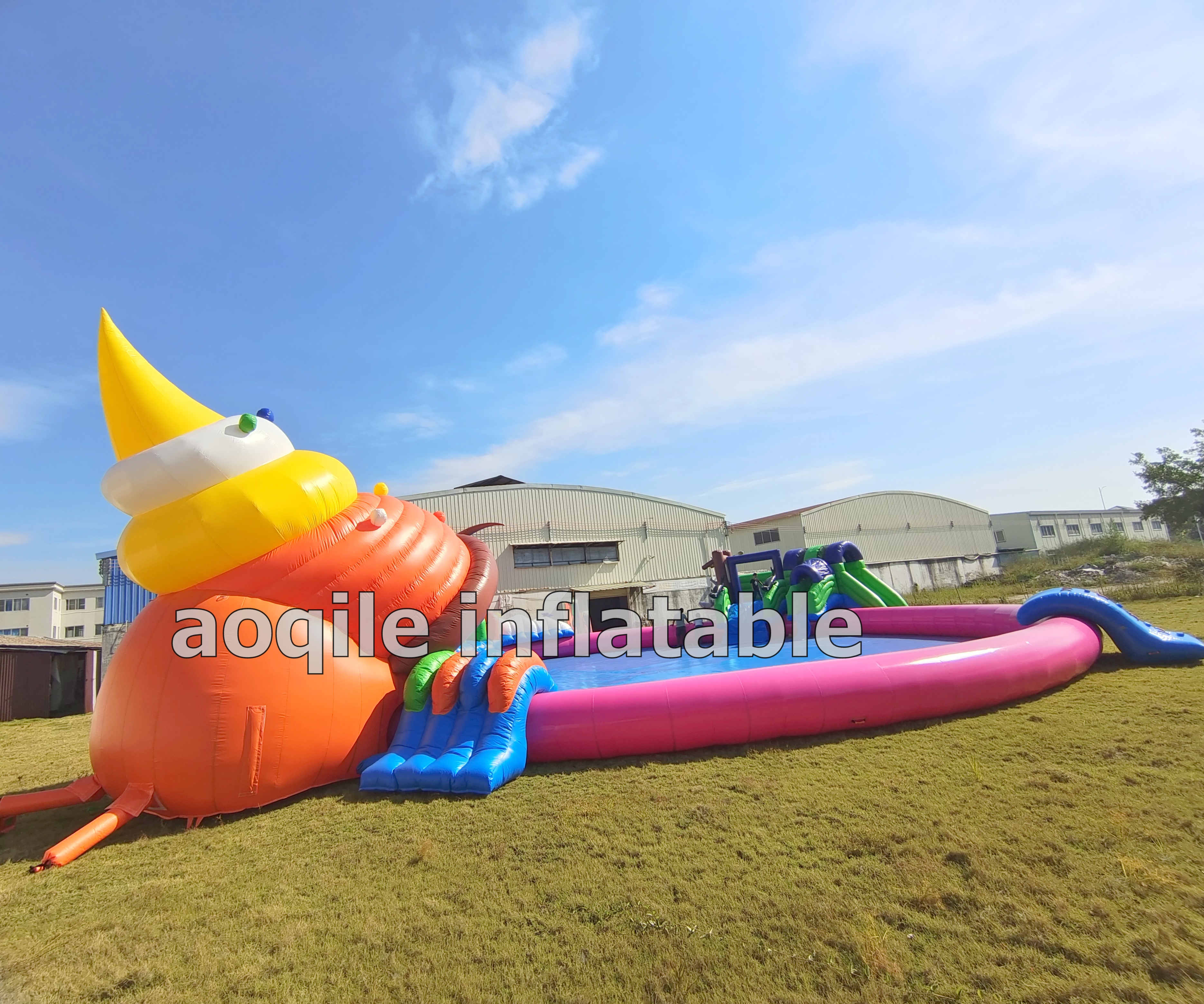 Tobogán acuático inflable de PVC con marco de Metal duradero móvil para exteriores, piscina para parque acuático inflable