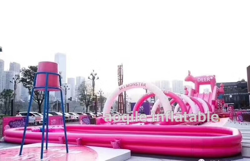 Parque inflable grande comercial del tobogán acuático, parque inflable del agua de la diversión del estilo popular en tierra