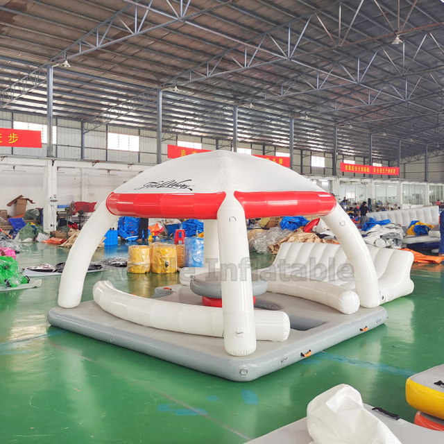 Tienda de campaña inflable con plataforma para muelle flotante Aqua party para parque acuático