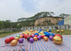 Decoración de escenario de boda, bola de espejo inflable con láser gigante grande, bola de espejo inflable de discoteca en rojo, azul, dorado, verde y negro