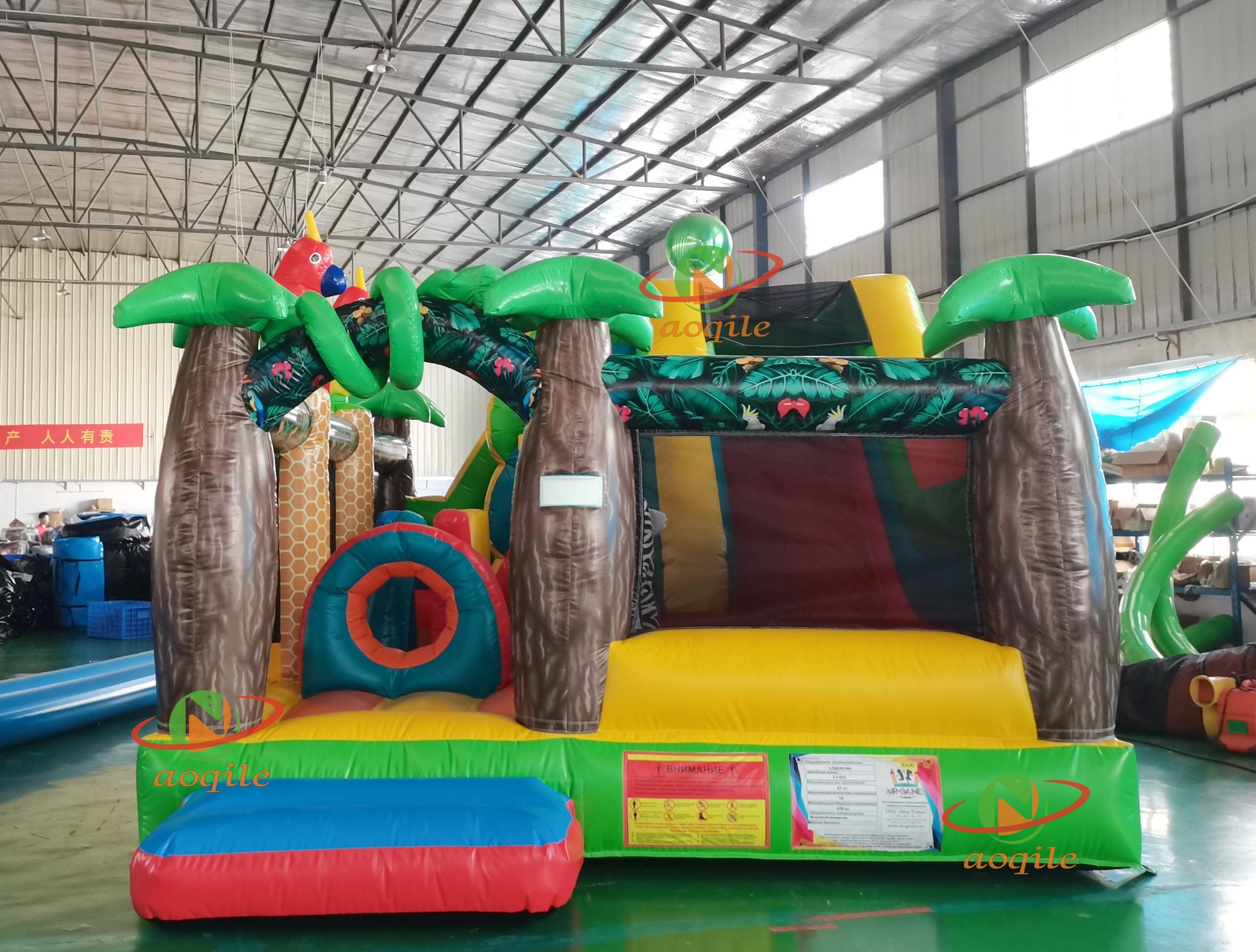 Aoqile-trampolín inflable con tema de jungla, alta calidad, estampados de animales de PVC duraderos para eventos