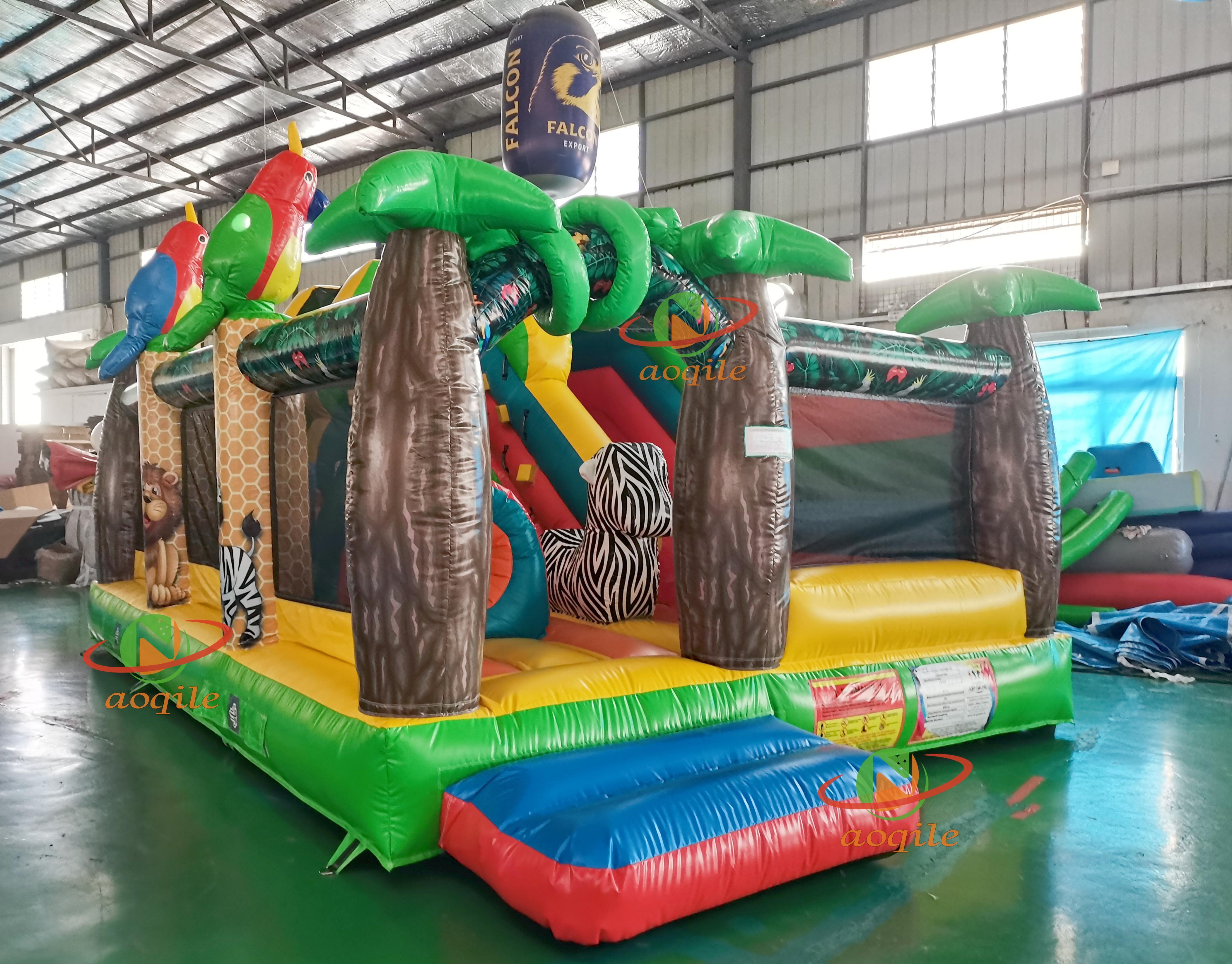 Aoqile-trampolín inflable con tema de jungla, alta calidad, estampados de animales de PVC duraderos para eventos
