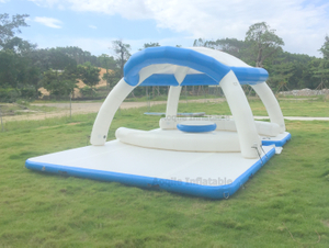 Balsa inflable favorita de lujo Aqua Banas, isla flotante, plataforma de ocio acuático con tienda extraíble, punto de caída