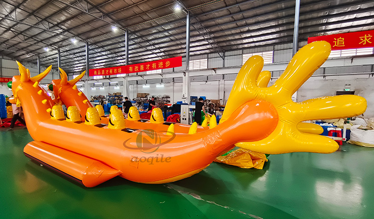 Barco inflable de plátano de doble tubo, juguete remolcable, juego de deportes acuáticos, barco dragón inflable