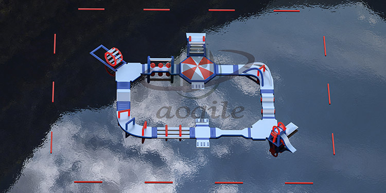 Aoqile, zonas de salpicaduras combinadas de obstáculos de agua inflables grandes personalizadas para actividades divertidas de vacaciones en parques acuáticos familiares para eventos