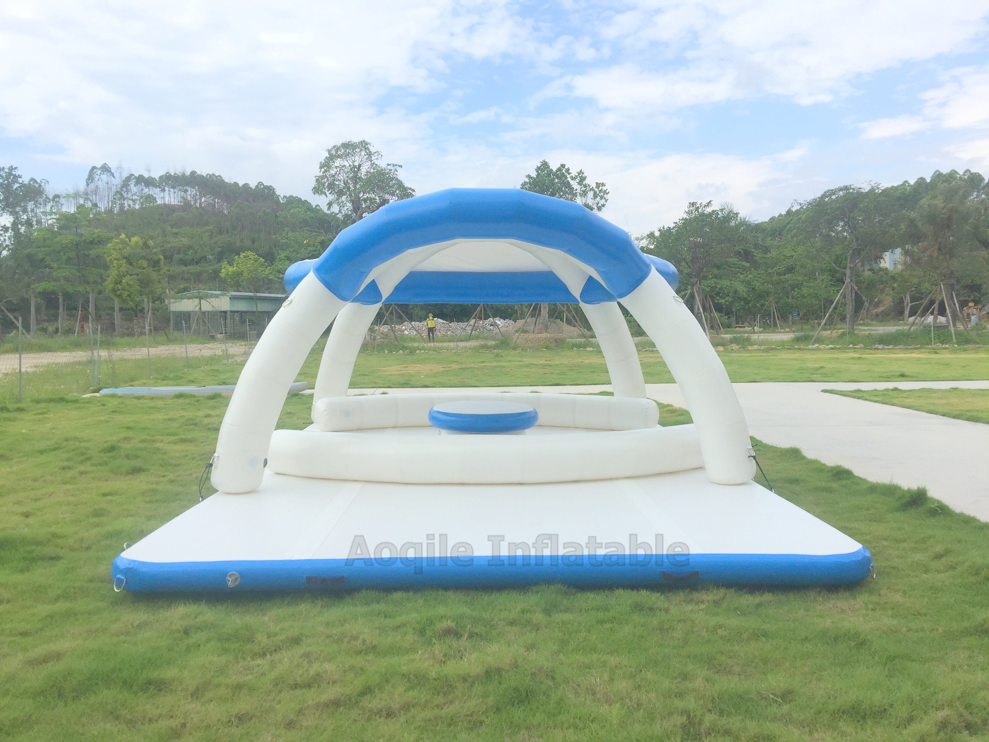 Plataforma flotante inflable mejorada para el sol, isla flotante, plataforma inflable de agua para ocio y entretenimiento con mesa