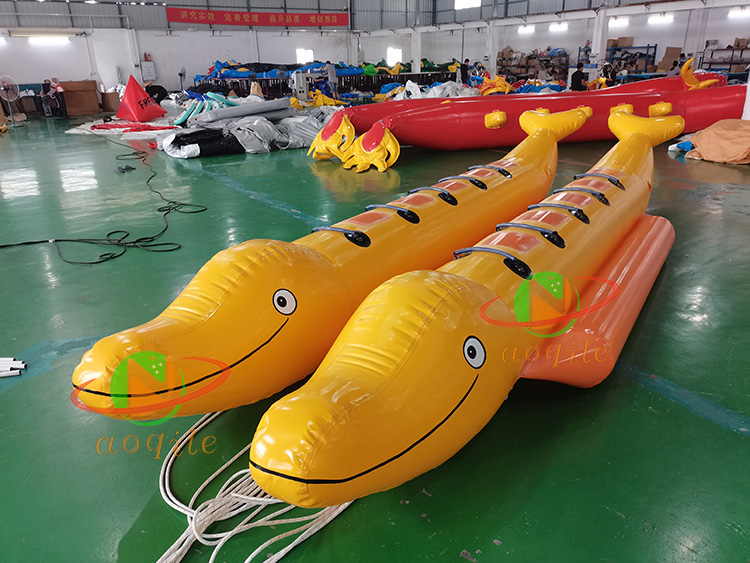 Deportes acuáticos de verano, juego de esquí acuático inflable, barco con forma de pez volador, tubo remolcable, barco inflable tipo Banana