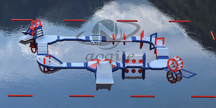 Aoqile, zonas de salpicaduras combinadas de obstáculos de agua inflables grandes personalizadas para actividades divertidas de vacaciones en parques acuáticos familiares para eventos