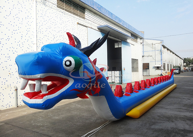 Barco inflable remolcable del dragón de la lona del PVC de la persona 12 de la sola fila de los entretenimientos de los deportes acuáticos del nuevo diseño