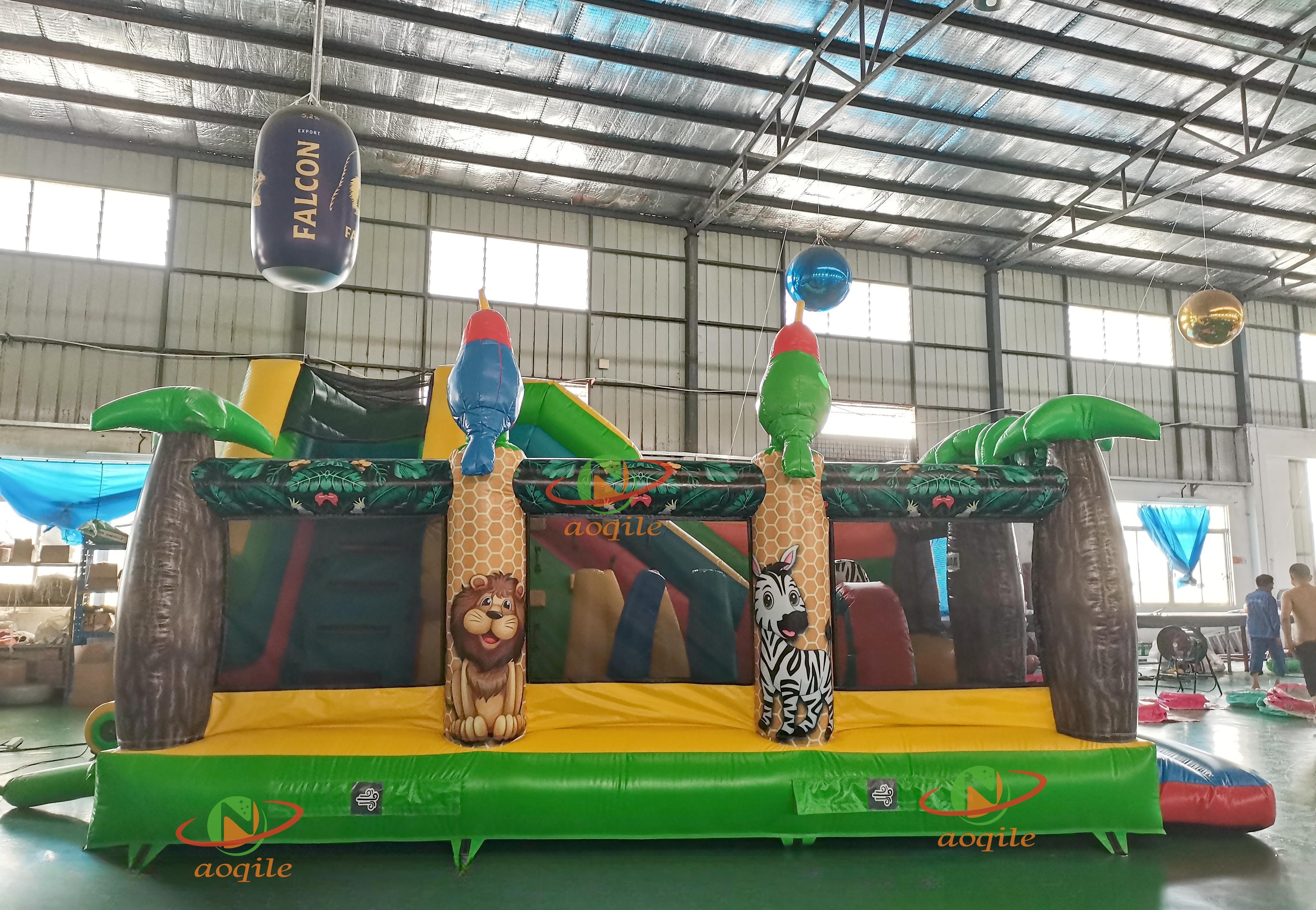 Aoqile-trampolín inflable con tema de jungla, alta calidad, estampados de animales de PVC duraderos para eventos